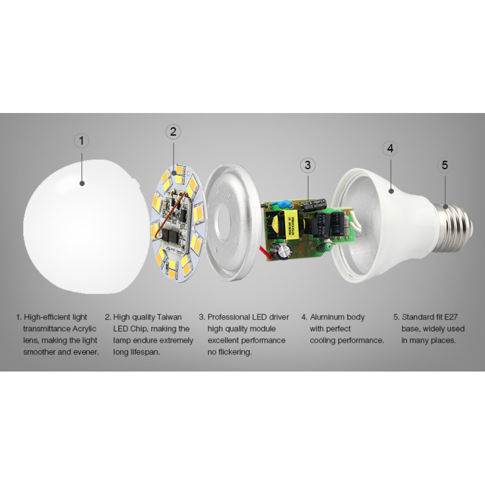 LED лампа 6 Вт, Е27, 2700-4200К, RF 2,4 GHz дистанційне управління Mi-Light LL017-CWW