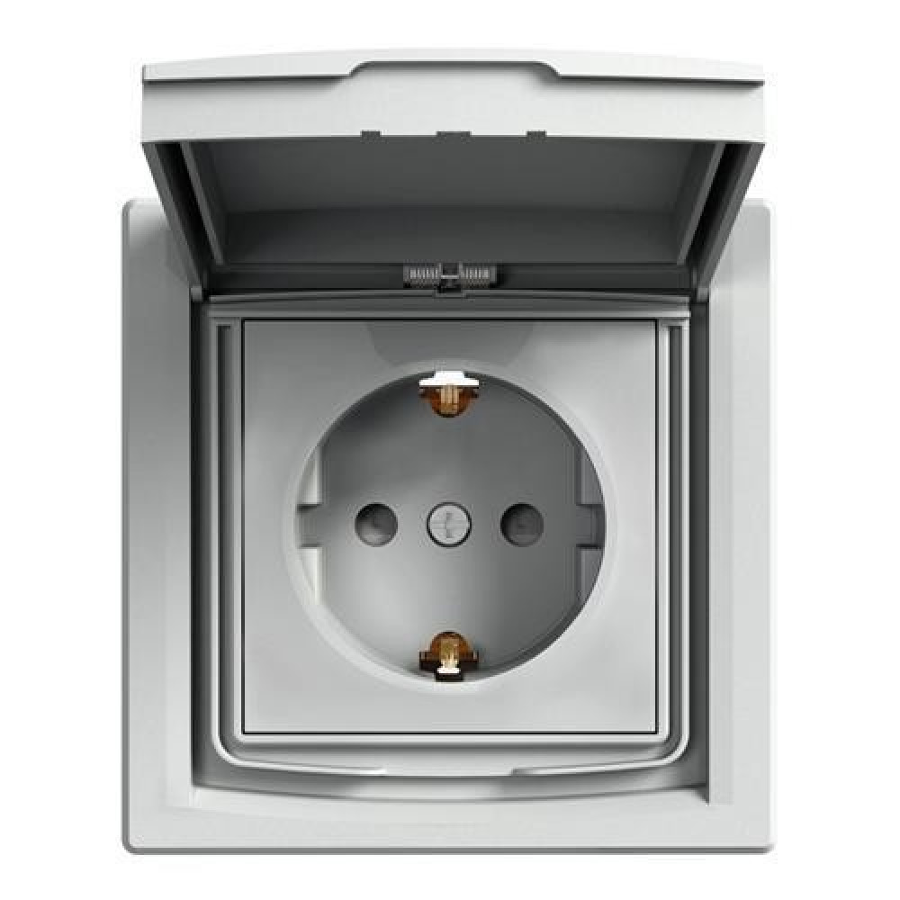 Розетка с заземлением и крышкой IP44 16А Schneider Electric Asfora Сталь EPH3100362