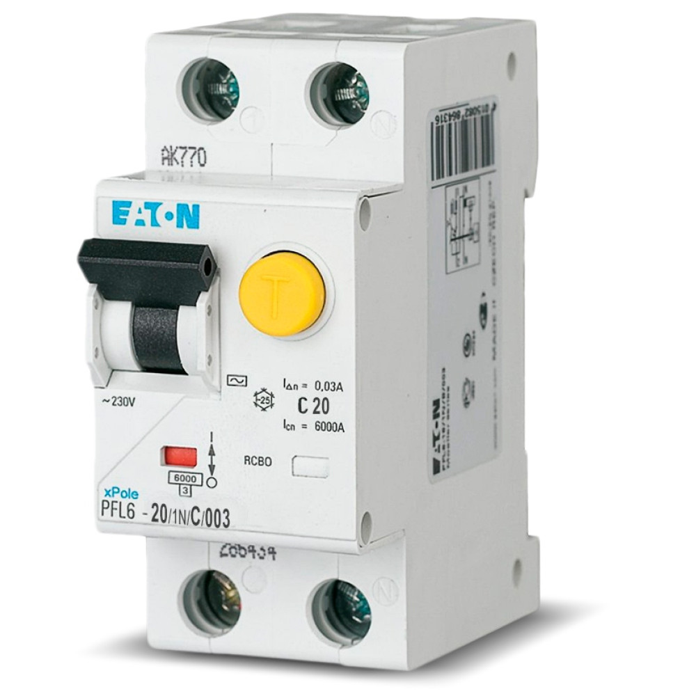 Диференційний автомат EATON PFL6-20/1N/C/003 (286468)