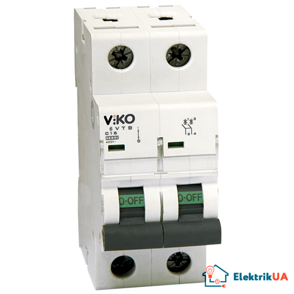 Автоматичний вимикач Viko, 2P, C, 6A, 4,5kA (4VTB-2C06)