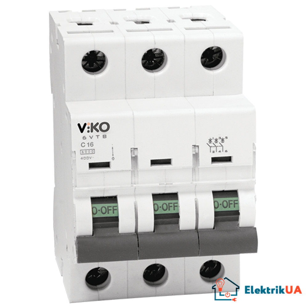 Автоматичний вимикач Viko, 3P, C, 50A, 4,5kA (4VTB-3C50)