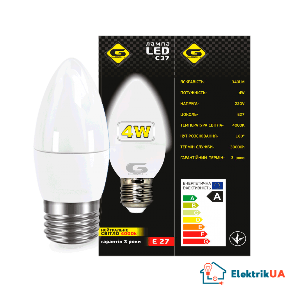 Лампа LED Свіча G-tech С37-4W-E27-4000K G