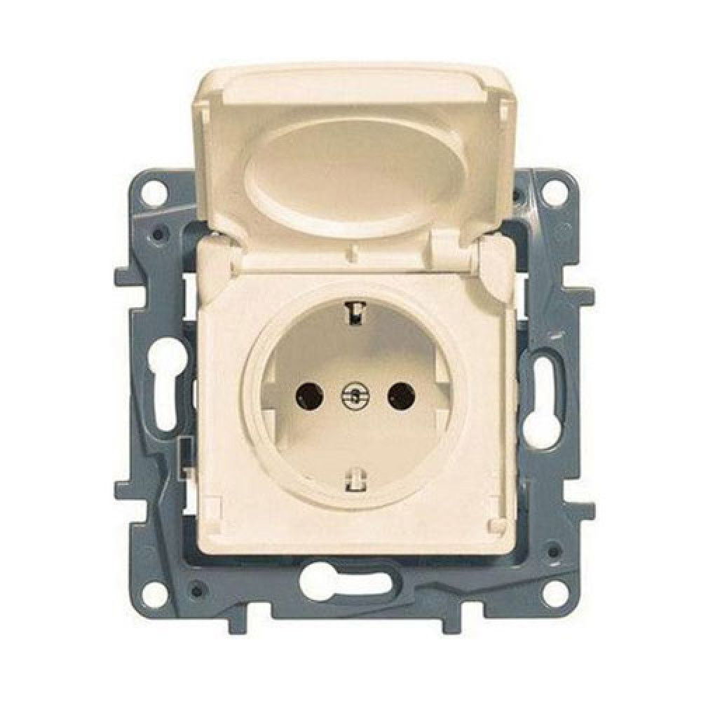 Розетка с защитной крышкой Legrand Etika (с заземлением) IP44 16A Слоновая кость (664847)