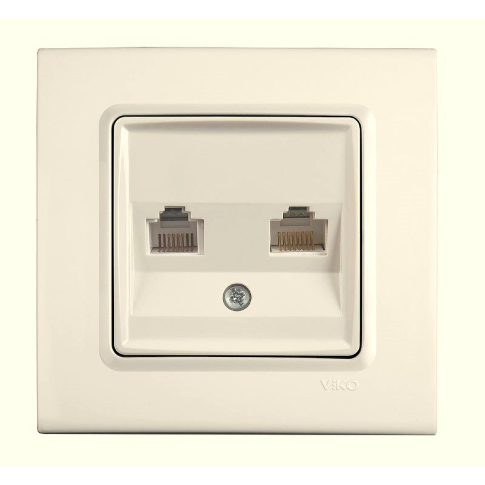 Розетка компьютерная + телефонная двойная RJ45 Cat5e-RJ11 VIKO Linnera Крем (90401035)