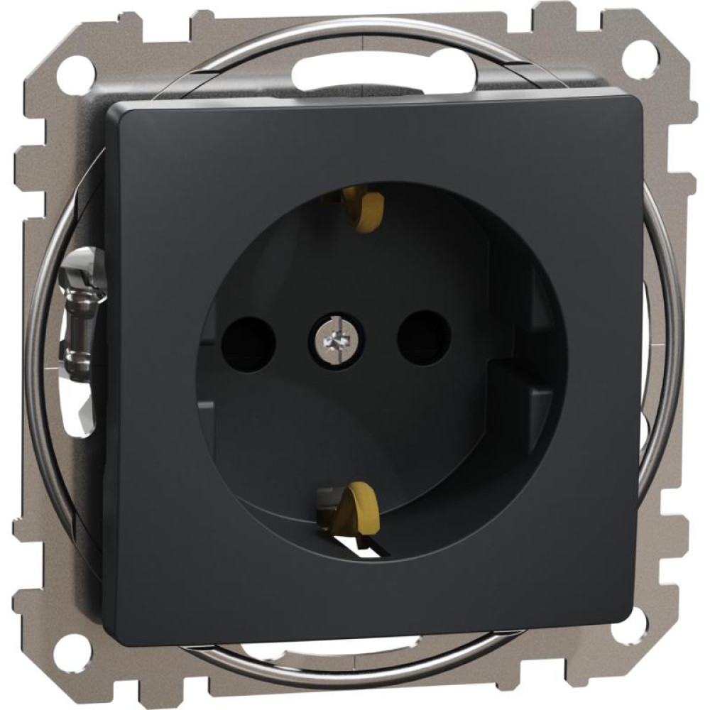 Розетка с заземлением и защитными шторками Schneider Electric Sedna Design Черный 16А SDD114022