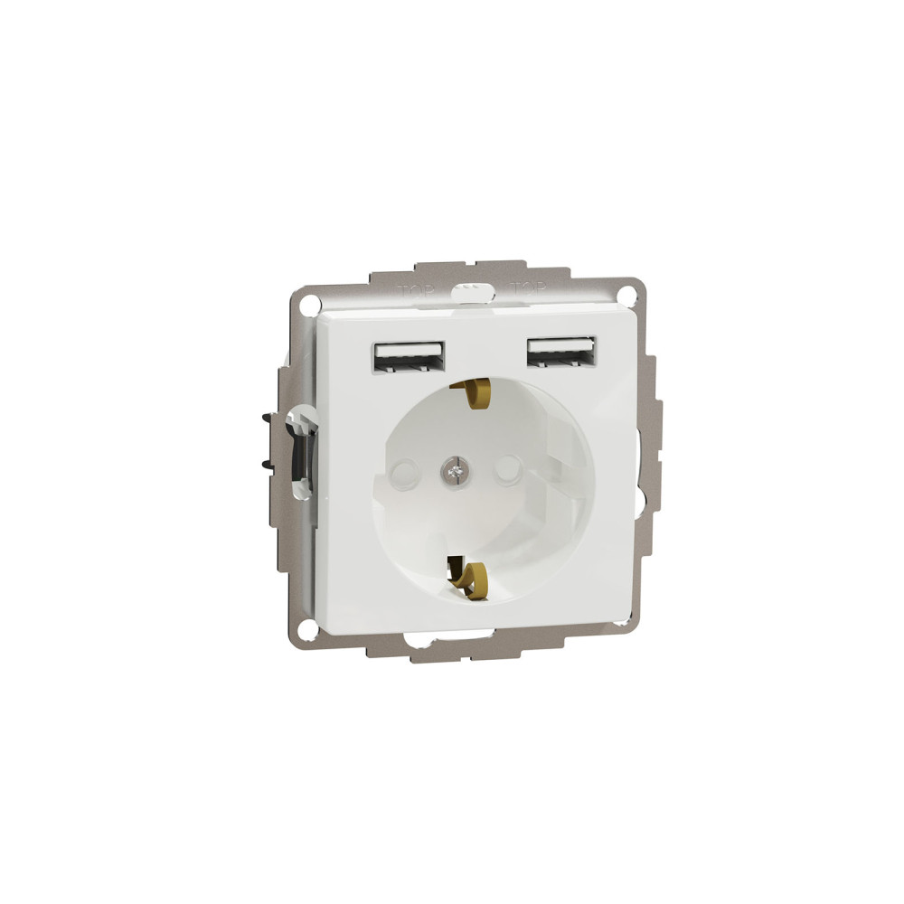 Розетка с заземлением и защитными шторками + 2хUSB Schneider Electric Sedna Design Белый SDD111052
